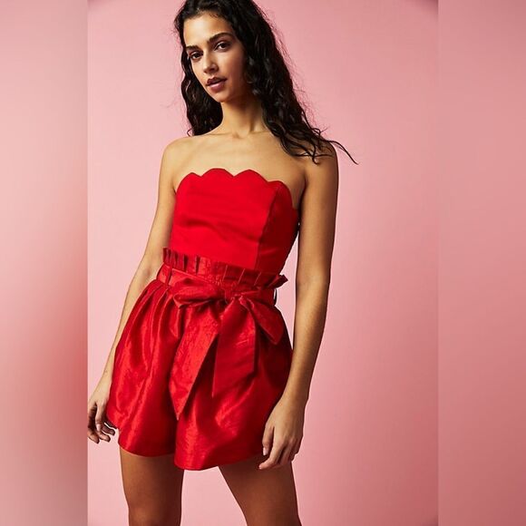 New Free People Filmore Romper In Fiery Red/ size XS - Picture 1 of 6